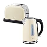 KHG Frühstücksset 2-teilig Wasserkocher & Toaster, Creme Beige Retro...