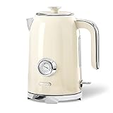 Wiltal Wasserkocher [1,7L, 2200W], Retro Creme, Edelstahl, Toaster...