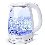 Aigostar Eve - Wasserkocher Glas 1,7 Liter Weiß, Glaswasserkocher LED...