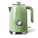 Wiltal Wasserkocher [1,7L, 2200W], Retro Green, Edelstahl, Toaster...