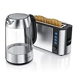 Arendo - Wasserkocher mit Toaster SET, Glas Wasserkocher Edelstahl 1,7...