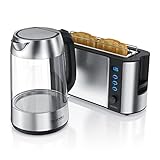 Arendo - Wasserkocher mit Toaster SET, Glas Wasserkocher Edelstahl 1,7...