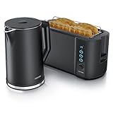 Arendo - Wasserkocher mit Toaster SET Edelstahl Schwarz, Wasserkocher...