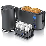 Arendo - Wasserkocher mit Toaster und Eierkocher SET Edelstahl Cool...